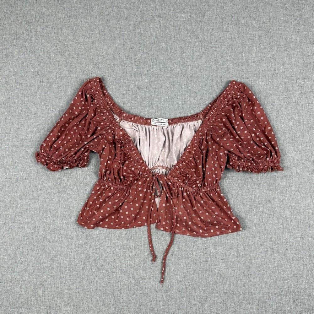 Urban Outfitters Milkmaid Puff Sleeve Tie Front Crop Top Medium Mauve Floral